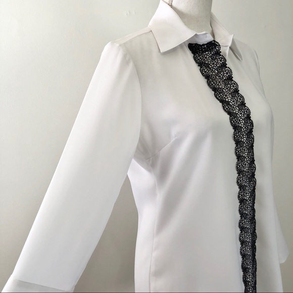Mishca Bell Sleeve Black Filigree White Blouse - Picture 3 of 12